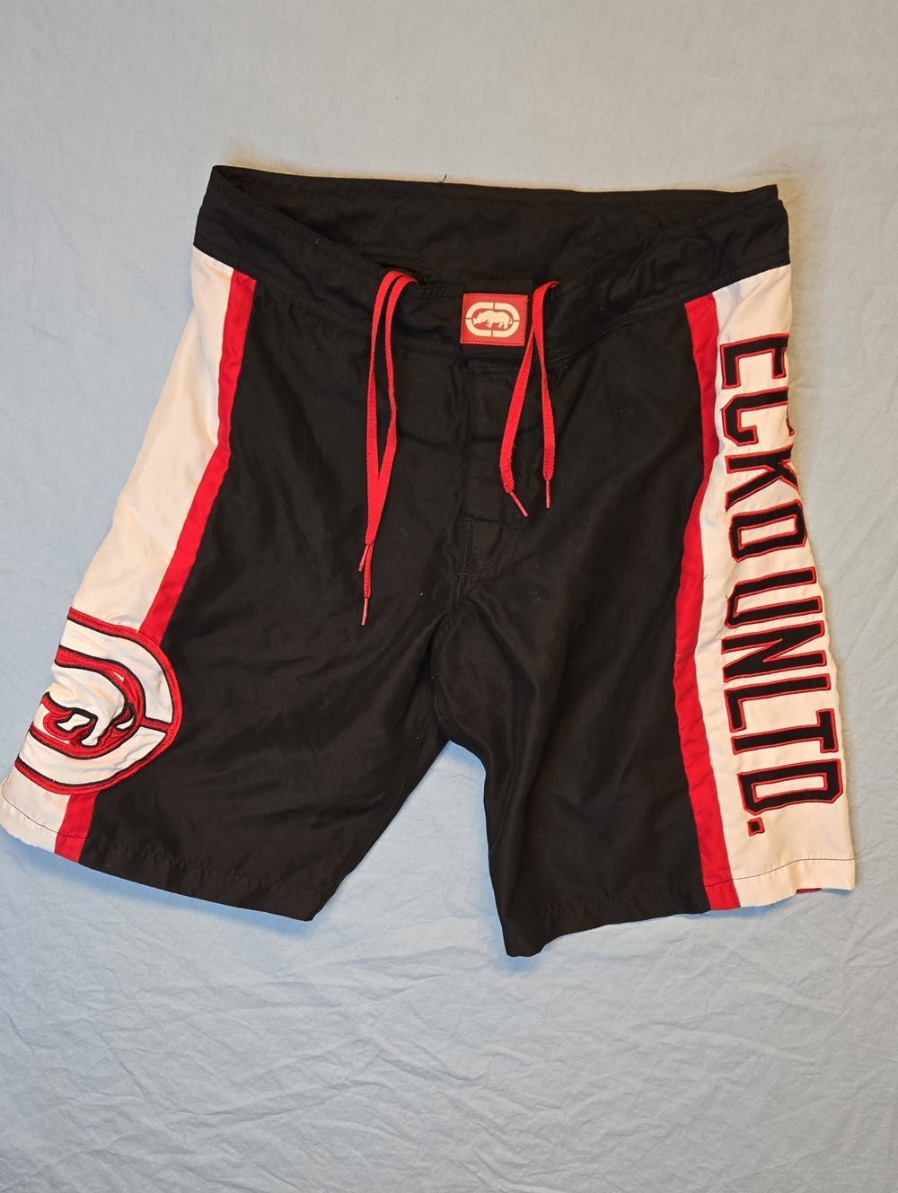 Ecko Unltd. Black & Red Embroidered Big Logo Spellout Board Shorts Vintage Y2K